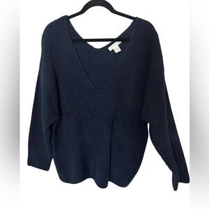 H&M Navy Oversized V-Neck Sweater Size XL Cozy Knit Pullover